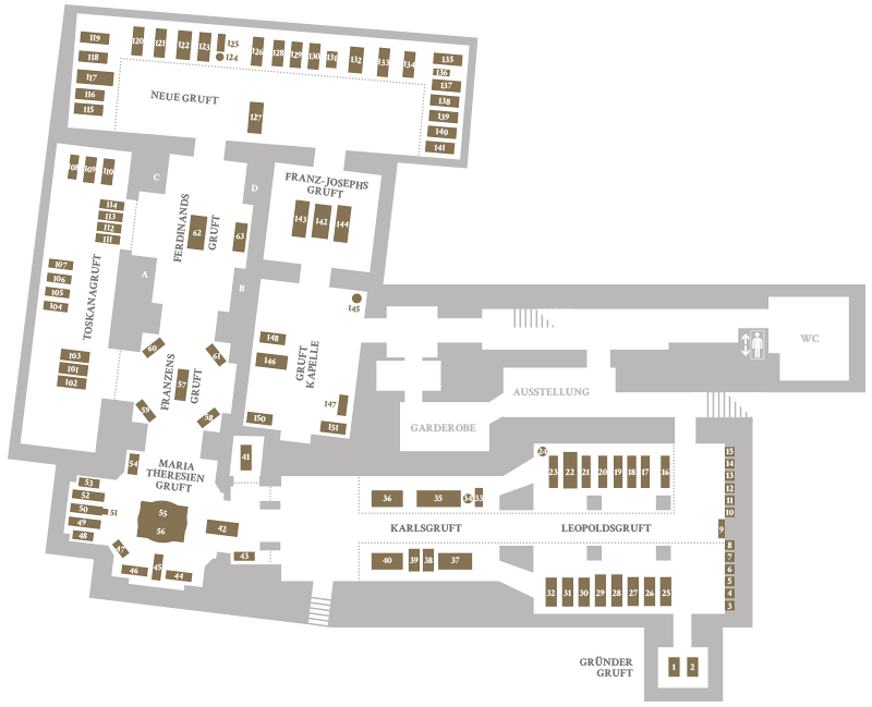 Plan der Kapuzinergruft. Plan per Klick vergrößern.